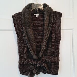 John Paul Richard faux fur collared knit vest